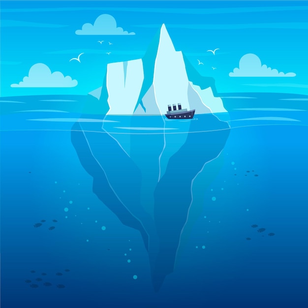 Flat design iceberg illustration with boat