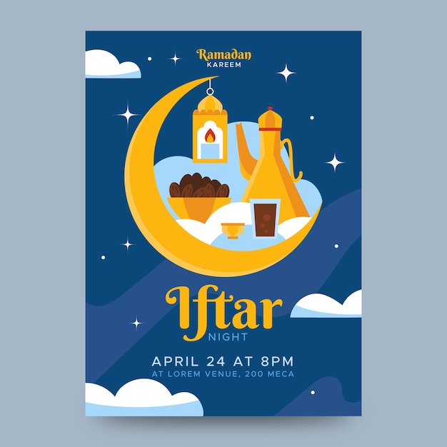 Flat design iftar invitation template design