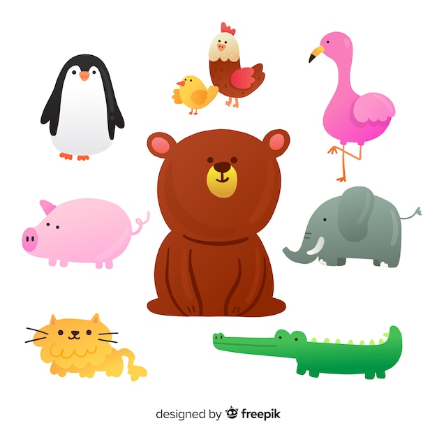 Free Vector flat design illustrated cute animals collection