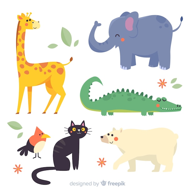 Flat design illustrated cute animals pack