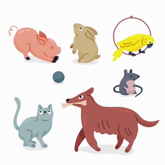 Free Vector flat design illustration different pets pack