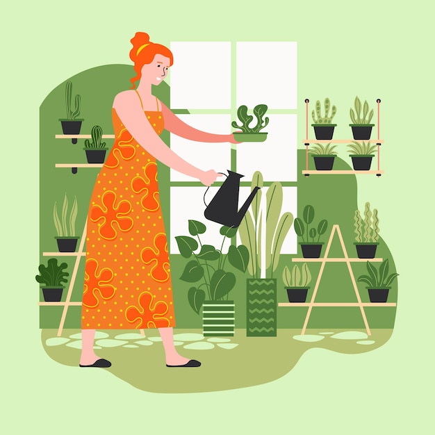 Free Vector flat design illustration gardening at home