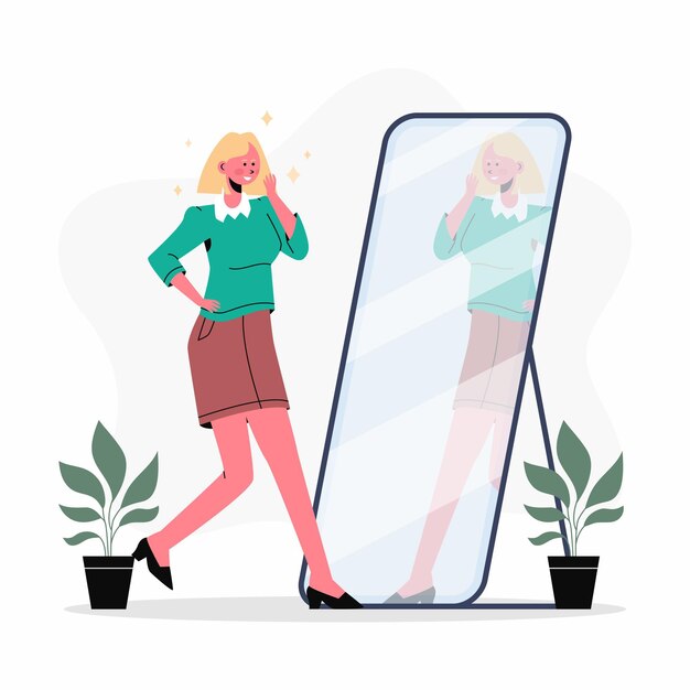 Flat design illustration high self esteem with woman