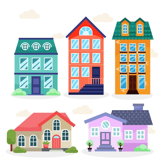 Flat design illustration house set