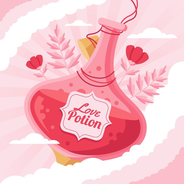 Flat design illustration love potion with plants