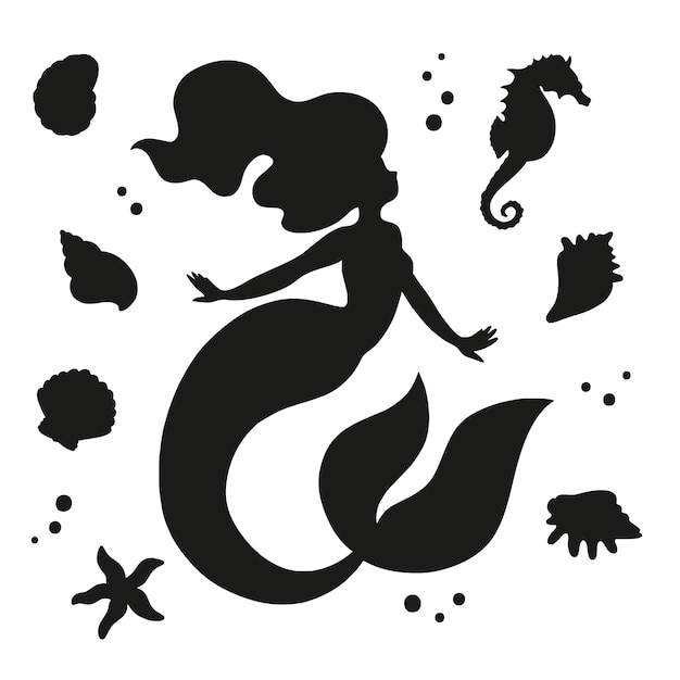 Flat design illustration of mermaid silhouette