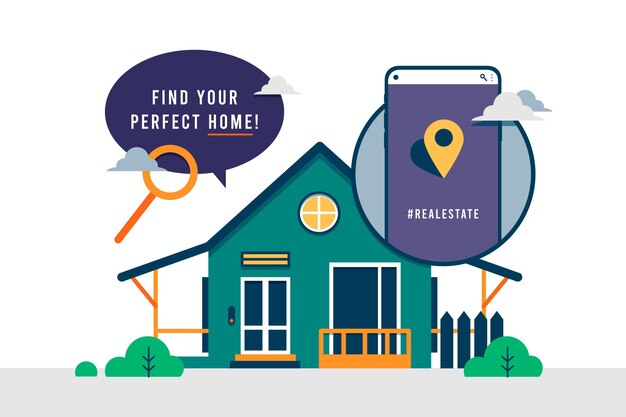 Flat design illustration real estate searching