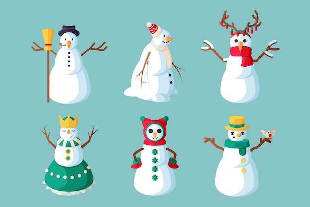 Flat design illustration snowman character collection