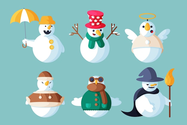 Flat design illustration snowman character pack