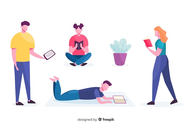 Free vector flat design illustration of teenagers reading