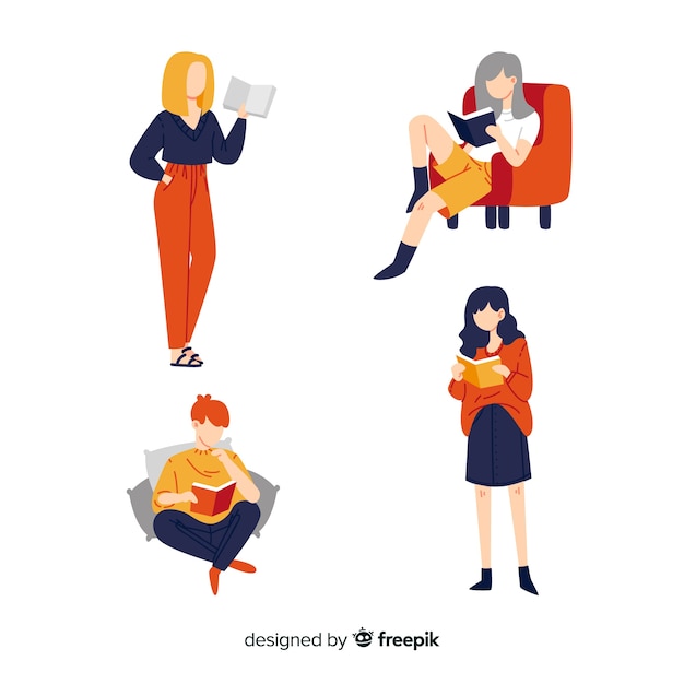 Free vector flat design illustration of women reading