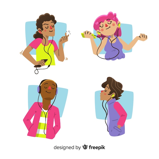 Free Vector flat design illustration of young people listening to music