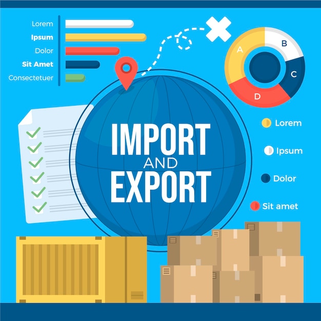 Flat design import and export infographic template