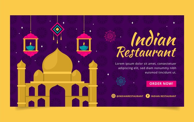 Flat design indian restaurant facebook template