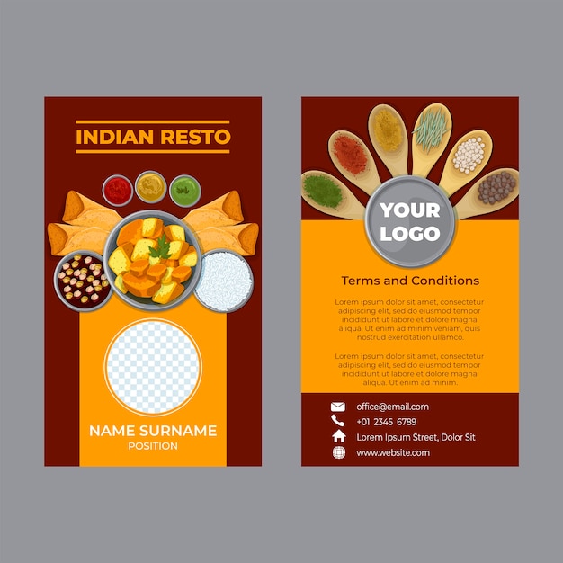 Free Vector flat design indian restaurant id card