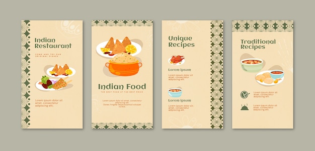 Free vector flat design indian restaurant instagram stories