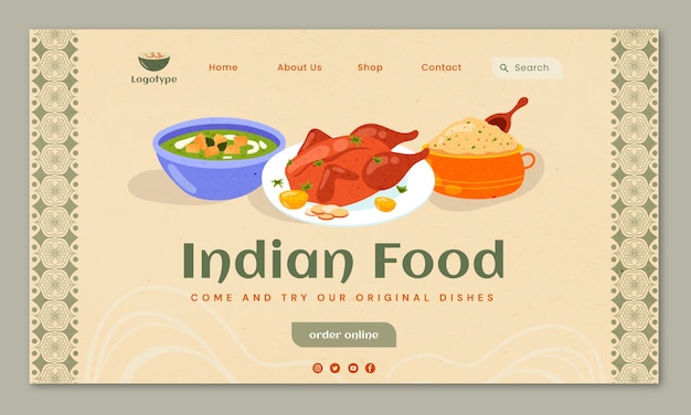 Free Vector flat design indian restaurant landing page