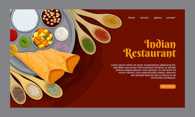 Free vector flat design indian restaurant landing page