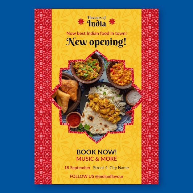 Free Vector flat design indian restaurant poster template