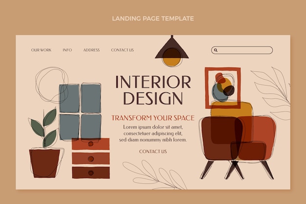 Flat design interior design landing page template