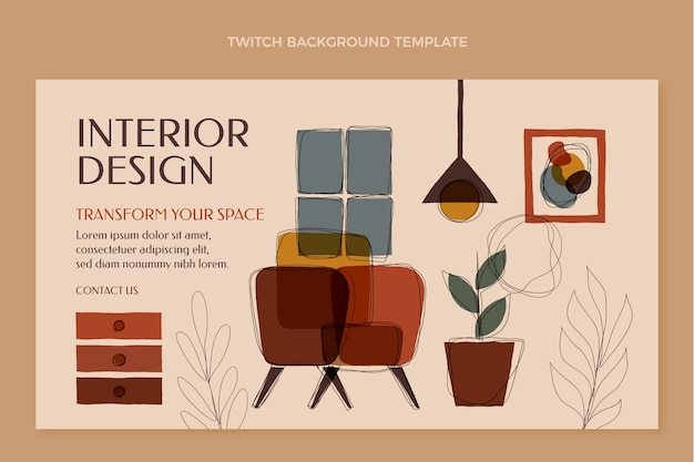 Free Vector flat design interior design twitch background template