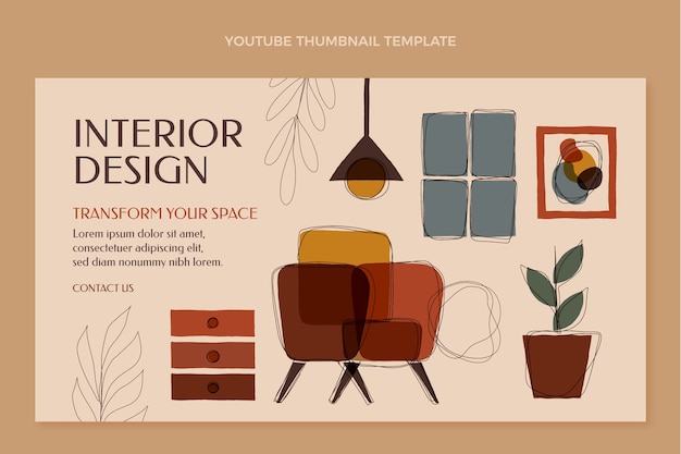 Flat design interior design youtube thumbnail template