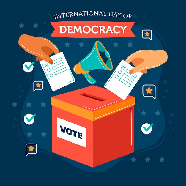 Free Vector flat design international day of democracy with hands and ballot box