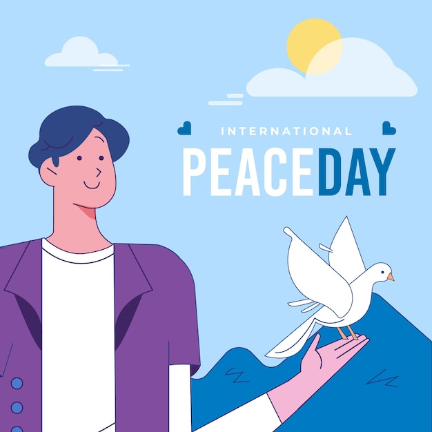 Free Vector flat design international day of peace background with pigeon and man