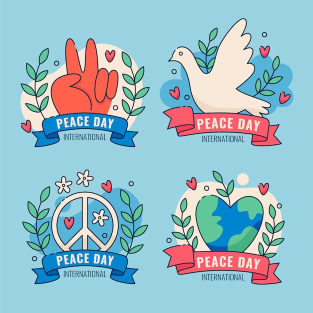 Flat design international day of peace badges collection