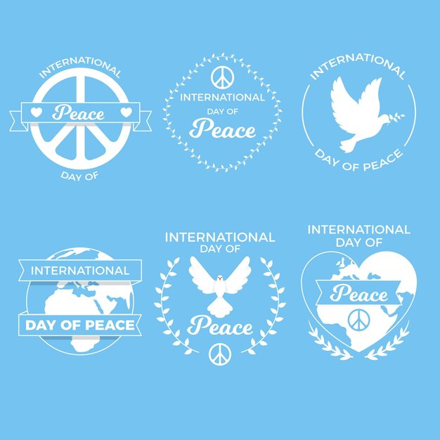 Flat design international day of peace badges