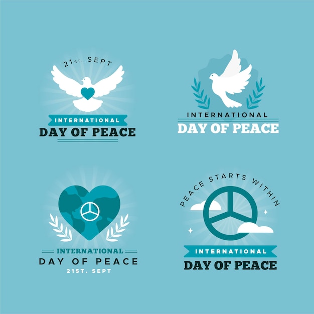 Free vector flat design international day of peace labels