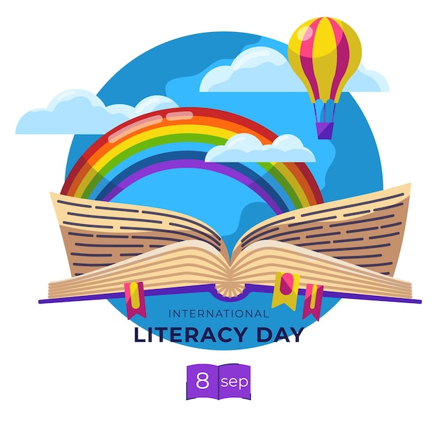 Flat design international literacy day concept