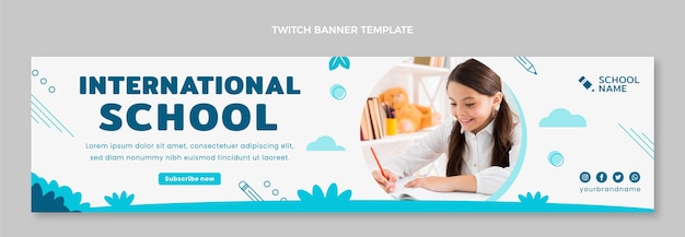 Flat design international school twitch banner