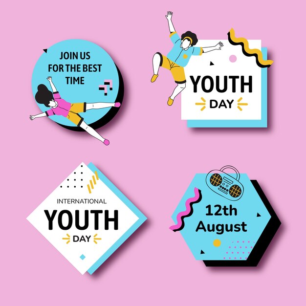 Flat design international youth day badges template