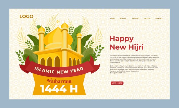 Flat design islamic new year landing page template