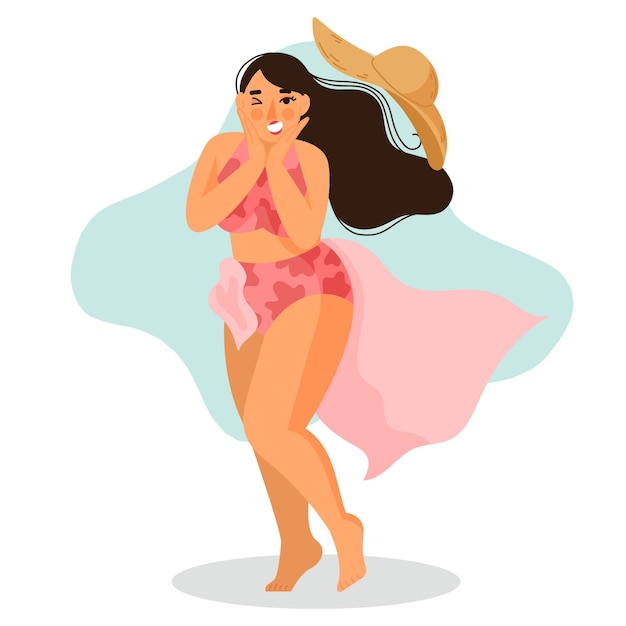 Flat design isolated girl in bikini