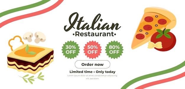 Free Vector flat design italian restaurant sale banner template