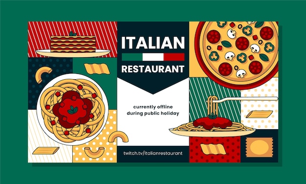 Free Vector flat design italian restaurant twitch background