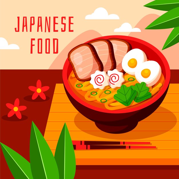 Flat design japan food illustration