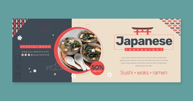 Flat design japanese restaurant facebook cover