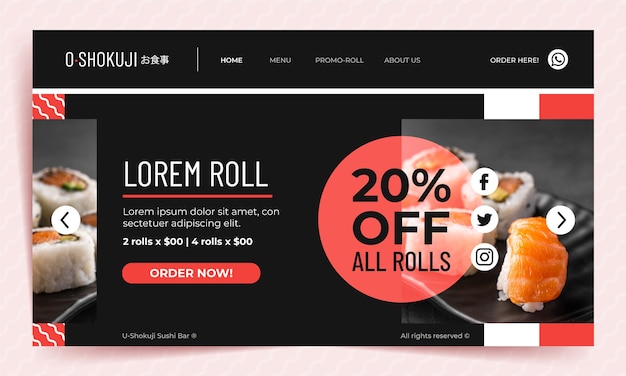 Free Vector flat design japanese restaurant landing page template