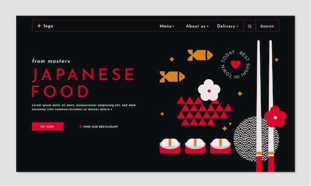 Flat design japanese restaurant landing page