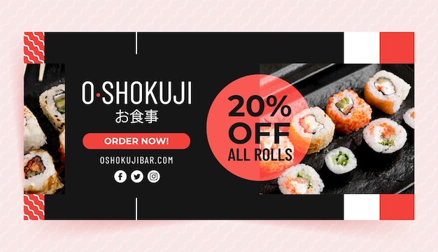 Flat design japanese restaurant sale banner template