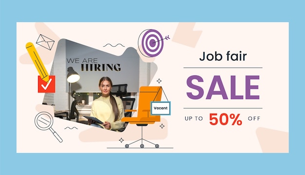 Free vector flat  design job fair sale banner template