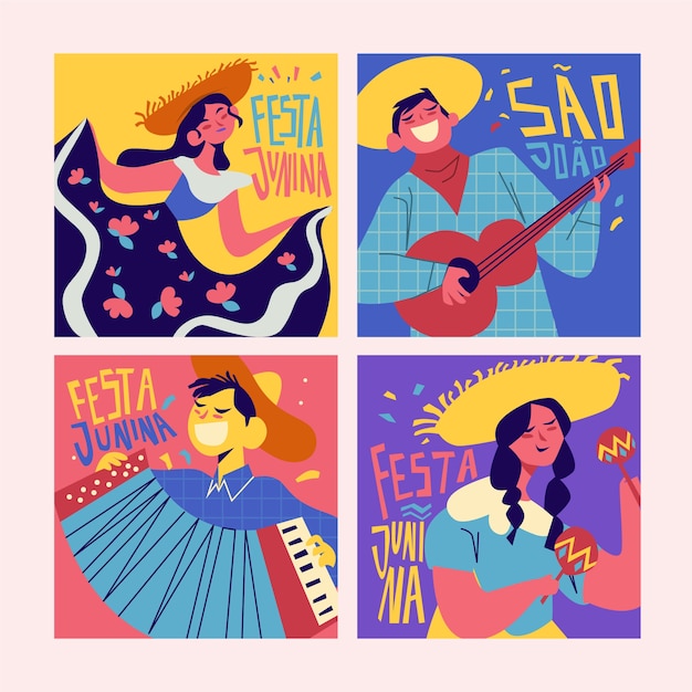 Free Vector flat design june festival card collection