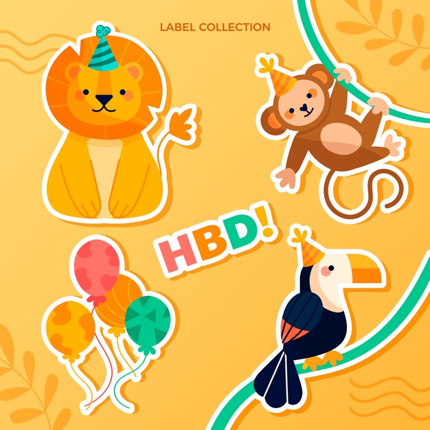 Flat design jungle birthday party labels