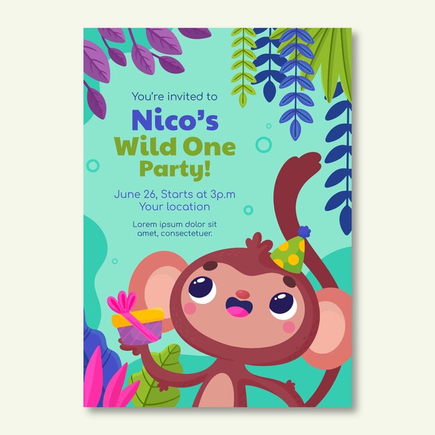 Flat design jungle invitation