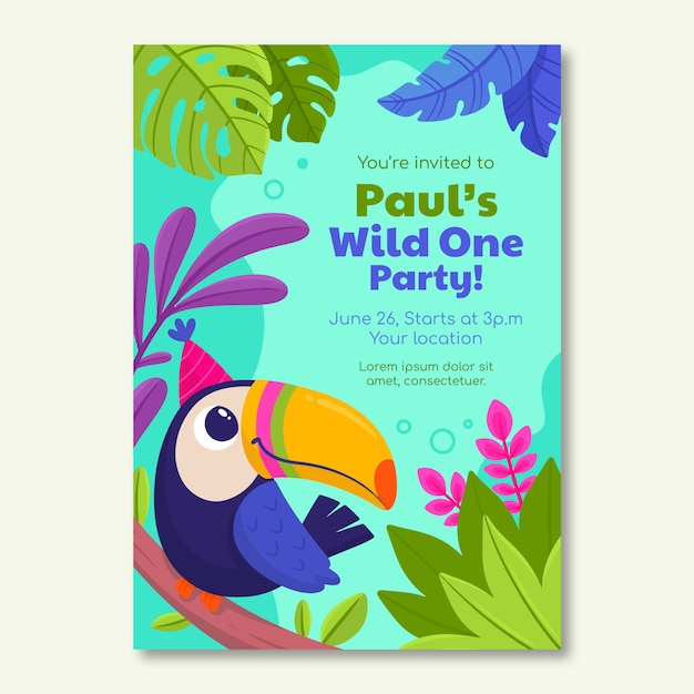 Flat design jungle invitation