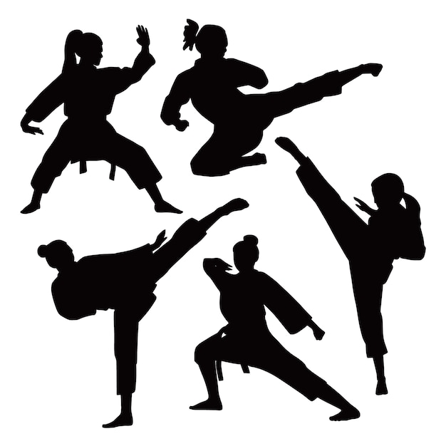 Free vector flat design karate silhouette set