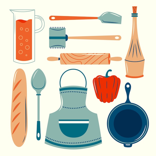 Flat design kitchen element set